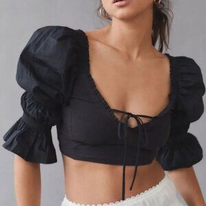 Urban Outfitters Rozi Black Tie Front Blouse